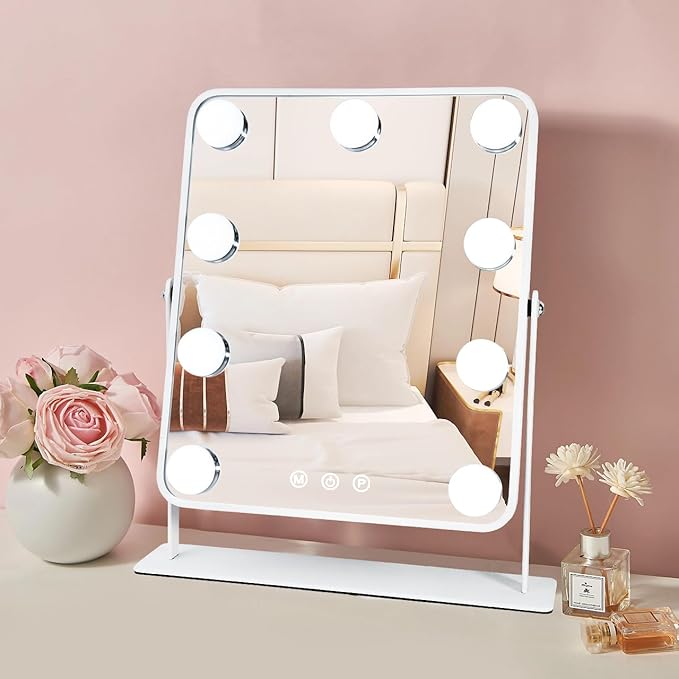 Vanity Mirror with Lights,Lighted Makeup Mirror with 9 LED Bulbs, Light Up Makeup Mirror with Lights for Dressing Room & Bedroom,Smart Touch Control,360 Rotation