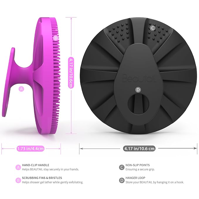 Silicone Body Scrubber 2 Pack, Gentle Bristles Shower Bath Brush, Lather Nicely, Soft Massage Body, More Hygienic Than Loofah, Gentle Exfoliating for Sensitive Skin, Purple+Black