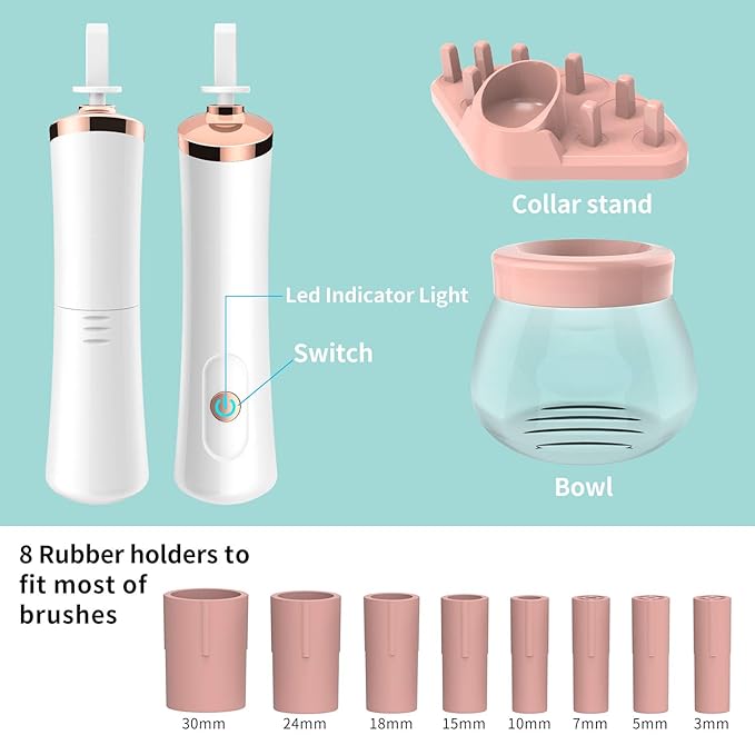 Senbowe Upgraded Makeup Brush Cleaner and Dryer Machine, Electric Cosmetic Automatic Brush Spinner with 8 Size Rubber Collars, Wash and Dry in Seconds, Deep Cosmetic Brush Spinner for Brushes