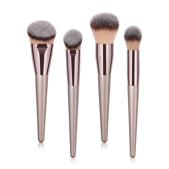 4pcs Professional Makeup Brush Set, Premium Synthetic Liquid Foundation Brush Blending Powder Tapered Kabuki Makeup Brushes Cosmetics Applicator