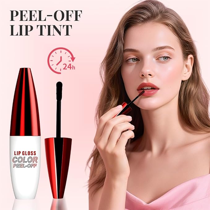 2 Pcs 4 Color Lip Gloss Peel Off, 2025 New Easy to Color Peel Off Lips Stain, Long Lasting Lip Tint, Nonstick Lip Gloss for Women (01Rose Red+02Grapefruit)