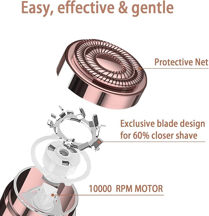 Women Facial Hair Removal Device Battery Operated with 2 Replacement Heads,Ladies Face Shaver for Peach Fuzz Upper Lip,Chin,Facial Hair Removal for Women