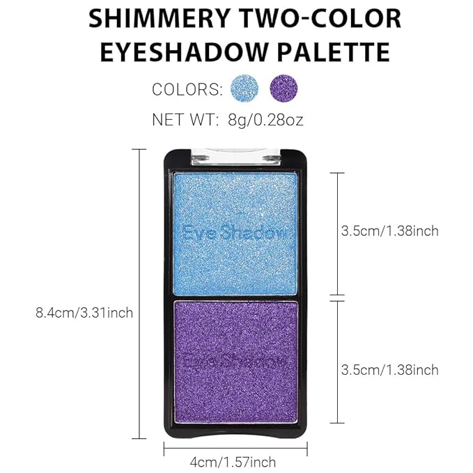 2 colors eye shadow makeup palette, Blue & Purple Eyeshadows Halloween Birthday Party Wear, high pigment eye, matte & shimmer metal eye shadow powder, Blendable, Ultra-Pigmented, Easy to Apply(02)