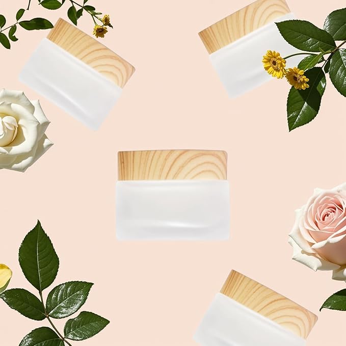 16Pcs Glass Cosmetic Container with Lid, 1 oz Frosted Glass Bottle, Reusable Empty Cosmetic Container Bottle for Lotion, Cream, Essential Oil, Scrub (30 Gram/30ml)