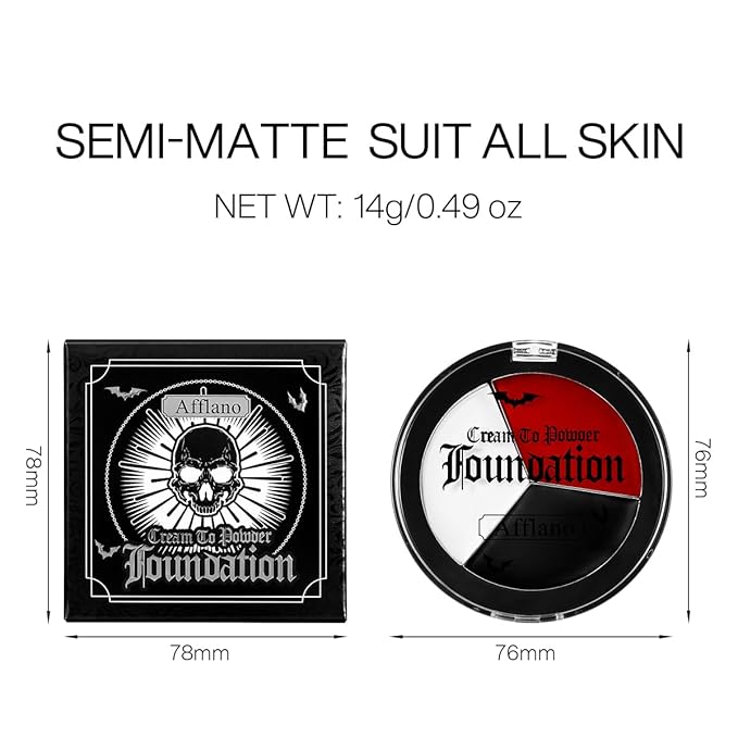 Goth White Black Red Face Paint Makeup Foundation, Clown Halloween White Face Body Paint Makeup Semi-Matte, Non Toxic FX Eye Black Red Body Painting Zombie Vampire Costume Party Cosplay Greasepaint