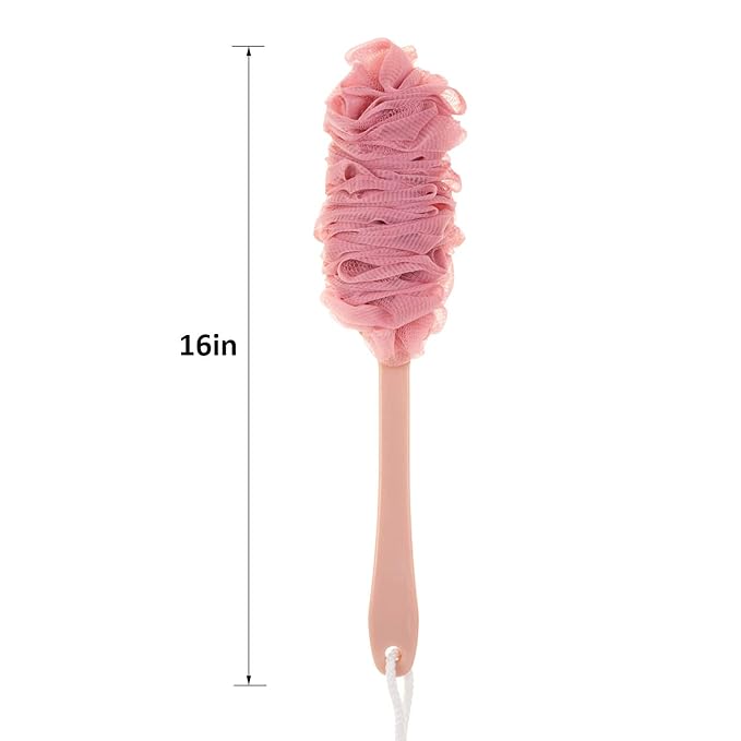 Back Scrubber for Shower,Loofah Long Handle Bath Body Brush,Soft Nylon Mesh Sponge for Shower,Loofah On a Stick for Men Women,Exfoliating Scrub Cleaning Luffa for Elderly(2-Pack,Pink)