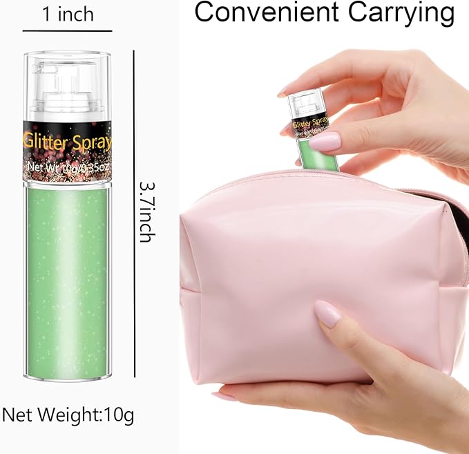 Hair and Body Glitter Spray, 1PC Green Glitter Hairspray Dry Powder Makeup for Clothes, Festival Rave Prom Loose Sparkle Powder,Holographic Ultra Fine Resin Glitters for Crafts (Green)