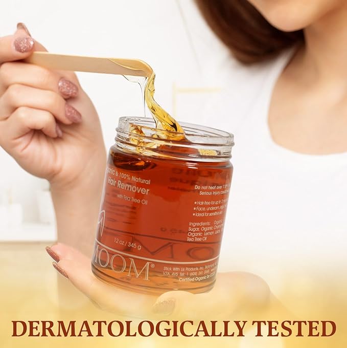 MOOM Organic Sugar Wax with Tea Tree Oil, 12 oz Jar, Hair Removal for Bikini, Brazilian, Face & Legs - Soft Wax for Sensitive Skin, Wax Beads Alternative For Women & Men (Strips & Sticks NOT Included)