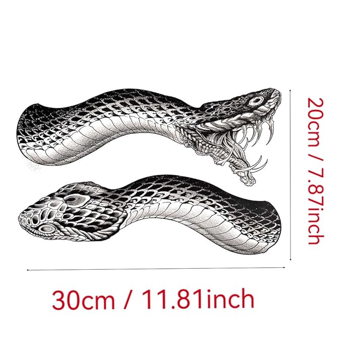 Large Temporary Tattoos Women Temporary Neck Tattoos Temporary Realistic Flower Chest Tattoo for Adults (Snake 2)
