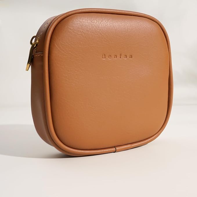 Leather Cosmetic Bag for Women Small Zipper Makeup Bag for Purse Waterproof Travel Makeup Organizer Charger Storage Pouch Color Brown