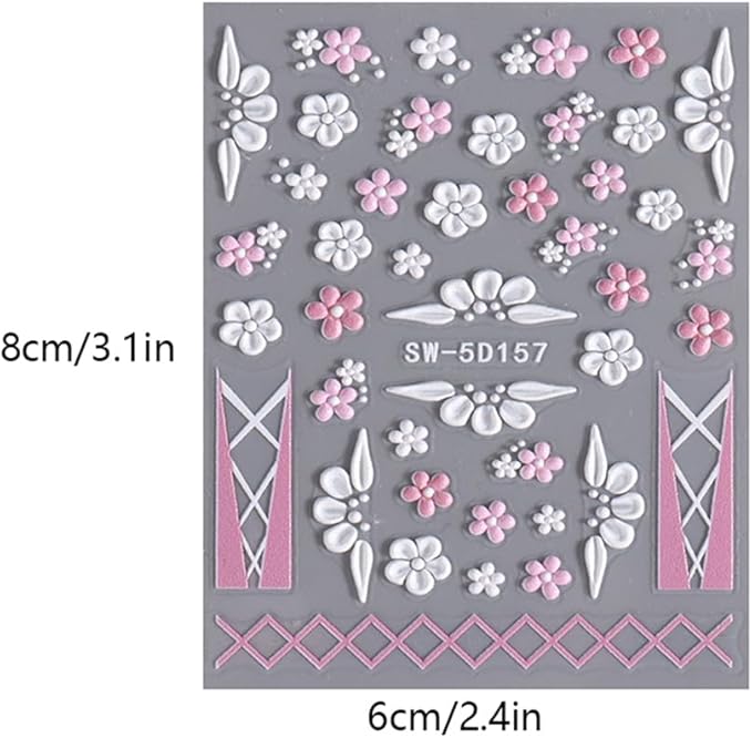 3 Sheets Summer 5D Flower & Butterfly Nail Art Stickers Set, 5D Embossed Nail Decals Daisy French Nail Art Design Self Adhesive Nail Supplies Colorful Flower Nail Stickers Decoration for Women Girls