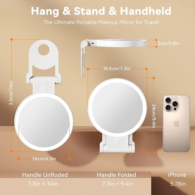 1X/20X Magnifying Mirror with Light, Double Sided Makeup Mirror with Adjustable 3 Color Light, 2000mAh Rechargeable Lighted Magnifying Mirrors with Tweezer, Foldable Travel Mirror with Rotation