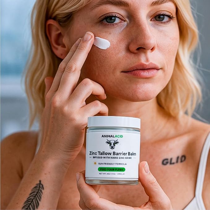 Beef Tallow Balm for Face, Skin & Body - 4 Fl oz Moisturizing Balm with Organic Jojoba Oil, Beeswax, Non-Nano Zinc Oxide & Vanilla - 100% Grass Fed Beef Tallow