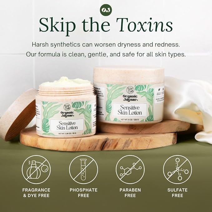 Natural Body Lotion for Sensitive Skin, Scent Free, Sulfate & Paraben Free Body Care, Moisturizer With Essential Oils, Vitamin E Oil, Beeswax, Extra Virgin Olive Oil, Raw Honey, 8 oz