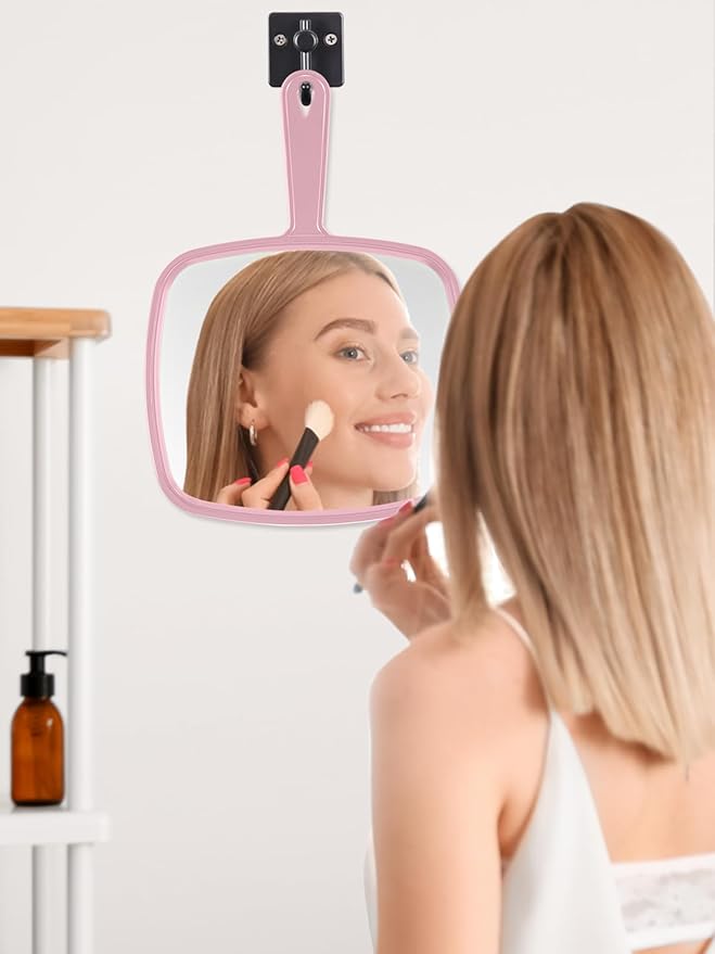 Extra Large Handheld Mirror,Hand Salon Mirror with Handle for Barbers, Hairdressing (Pink,12.4" Lx 9" W)