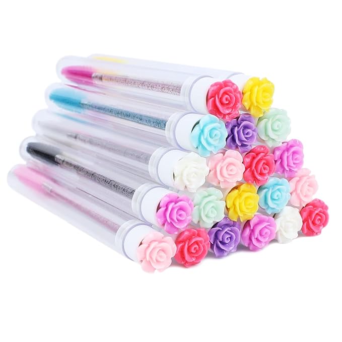 20Pcs Mascara Wands Tube Set SenRocc Reusable Lash Spoolies Rose Flower Tube Eyelash Brush Tubes Spoolies Lash Extension Brushes Applicators Makeup Tools (R-L-MIX)