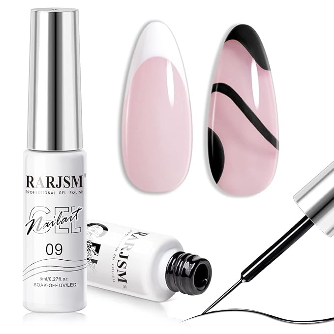 RARJSM Nail Art Gel,Liner Gel Polish,Black White Nail Design Polish Painted GelNailPolish Set 2Pcs Soak off Curing Requires 8ml Build in Thin Brush for Home Salon Diy Nails French Manicure Painting