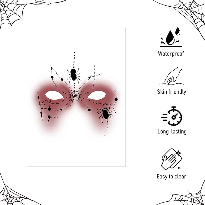 Halloween Temporary Face Tattoos, Spider Web Tattoo Decals, Temporary Face Stickers,Temporary Makeup Tattoos, Tattoo Sticker Art for Adult Kids Halloween Costume Accessories 8Pcs