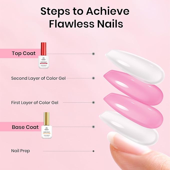 Beetles 15ml Gel Base and Top Coat Set HEMA Free, TPO Free Top Coat Gel Nail Polish & Base Clear Glossy Long Lasting No Wipe Soak Off Upgraded Safe Low-Sensitivity, No More Damaged Gifts for Women