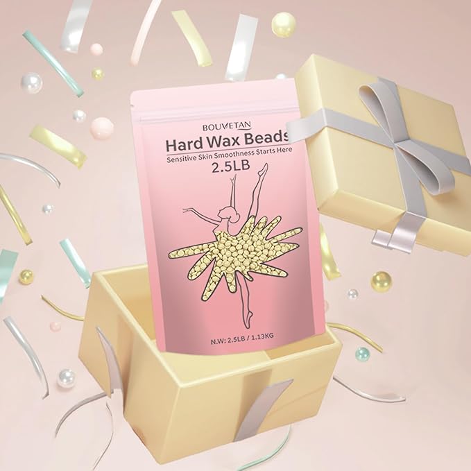 Hard Wax Beads, Bouvetan 2.5lb Wax Beans for Hair Removal, Sensitive Skin, Ideal Hair Removal Waxing Beads for Bikini, Legs, Eyebrow, Facial, Brazilian, Full Body