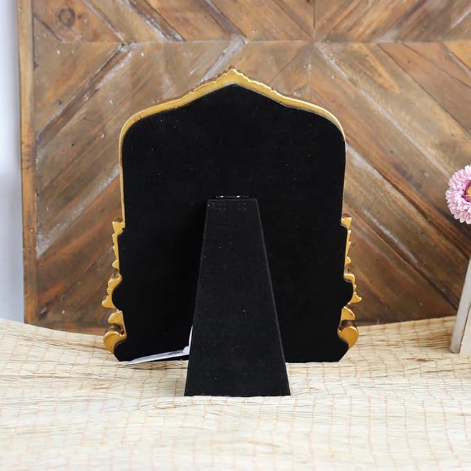 Vintage Bronze Vanity Makeup Bronze Desk Mirror - Antique Gold Finish - Elegant Wood Framed Standing Carved Mirror for Living Room, Bedroom, and Tabletop - 11.8" x 9.6" - Classic Chic Arch Design