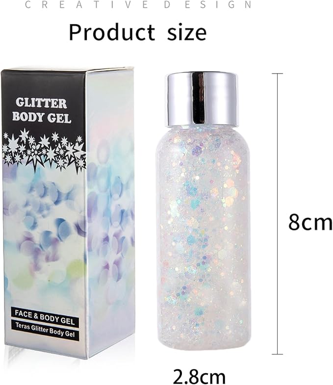 MEICOLY Clear White Face Body Glitter,Sparkling Chunky Hair Glitter,Mermaid Face Glitter,Intense Glitter Makeup,Body Glitter for Women and Girls