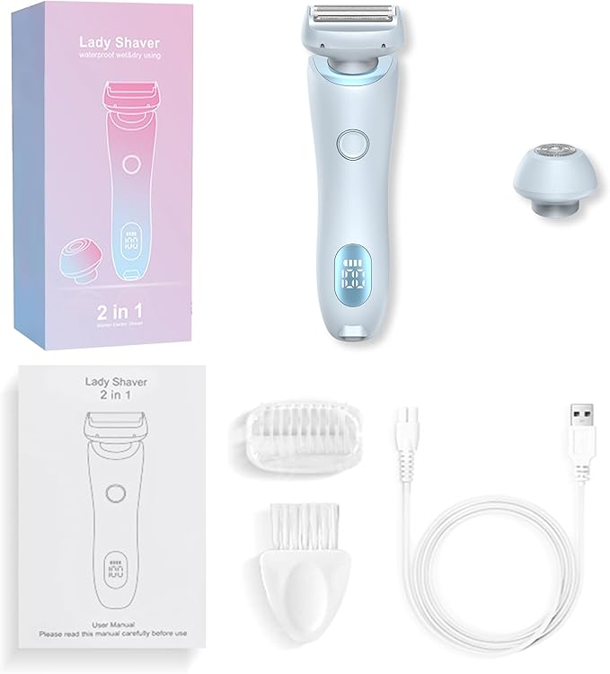 Livora Electric Shaver for Women, Bikini Trimmer for Women, Silk Glide Pro Shaver, 2 in 1 Electric Razors for Women, Waterproof Painless Wet & Dry, Removable Head for Bikini, Legs, Body