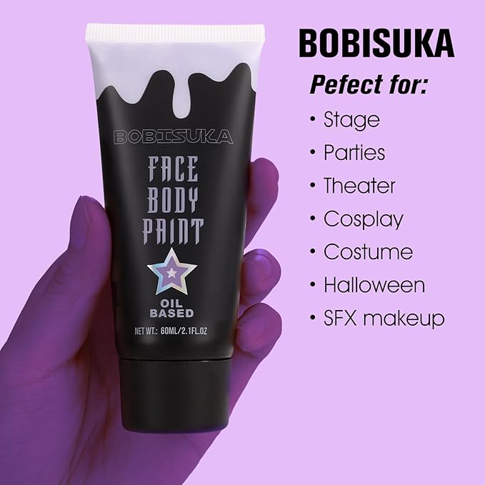 BOBISUKA Purple Face Body Paint, Blendable Cream Face Painting Kit, Colored Eye Black for Sports, Facepaint for Halloween Cosplay, Costume, Parties, SFX Special Effect Makeup(2.1 Fl.oz)
