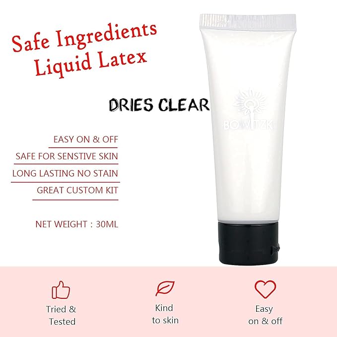 Bowitzki Halloween Makeup Kit Cream Face Paint Water Based Liquid Latex Fake Blood Brush Sponges Body Painting Special Effects SFX Zombie Vampire Monster Christmas Party red black white