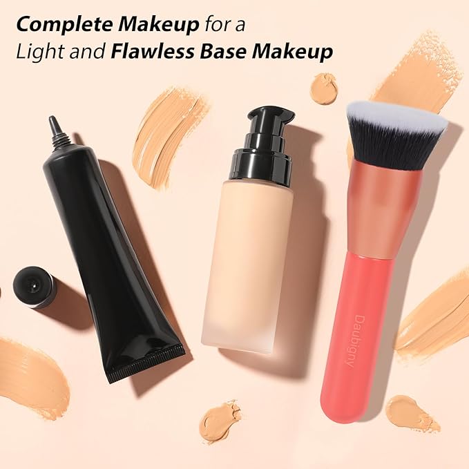 Daubigny 1.5" Top Diameter Foundation Brush - Premium Makeup Brush, Perfect For Foundation, Cream, Buffing, Blending (Red)