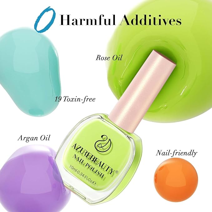 AZUREBEAUTY Summer 8 Colors Hot Pink Neon Blue Green Glitter Purple Yellow Orange Nail Polish Set Quick Dry, Perfect for Women Manicure Nail Art DIY Salon