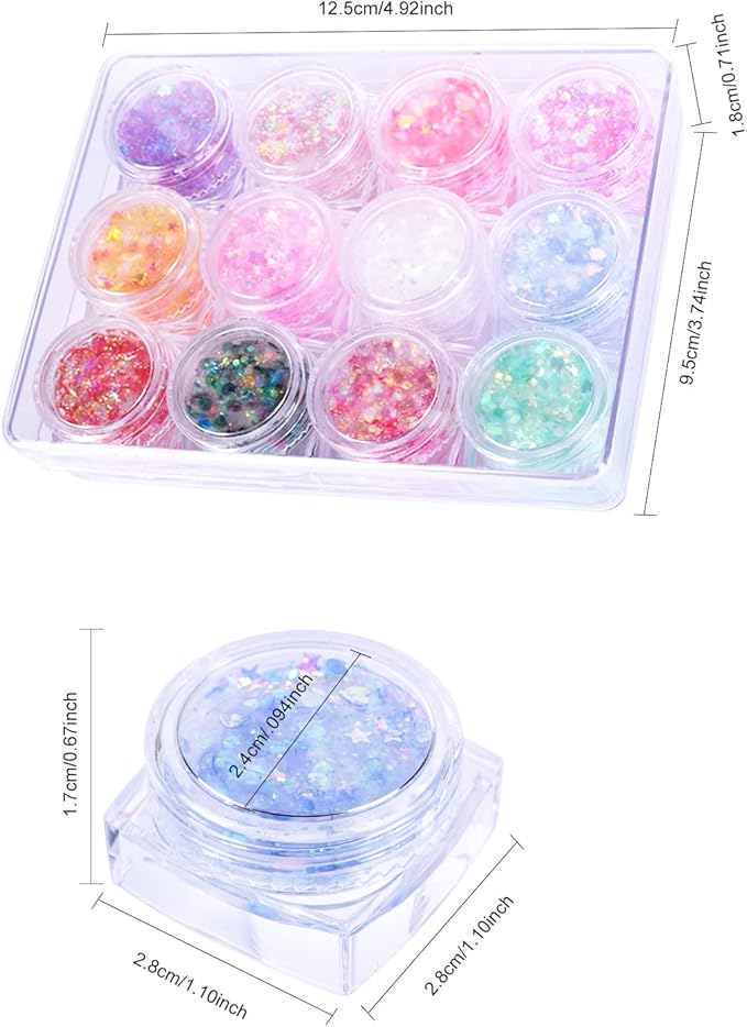 Ownest 12 Colors Holographic Chunky Glitter Gel Set, Christmas Party Makeup Face Body Eye Lips Hair Nail Cosmetic Festival Chunky Glitter Eyeshadow, Mixable, No Need Glue