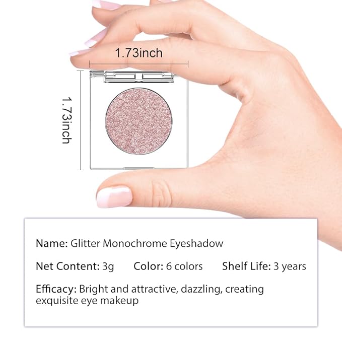 Glitter Shimmer Sparkle Eye Shadow Palette Makeup for Women, Shimmer Rose Gold Pink Glitter Metallic Holographic Iridescent Cream Iridescent Single Monochrome Eyeshadow Makeup