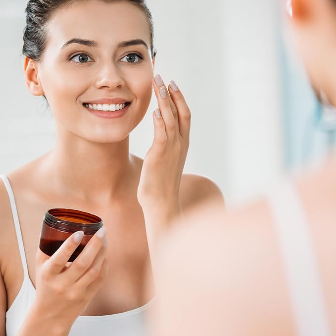 110 Pcs 4 oz Amber Plastic Cosmetic Jars with Lids, Round Airtight Refillable Containers Leak Proof Empty Cosmetic Jars for Lotion, Cream, Powder, Ointment, Beauty Products Travel Storage