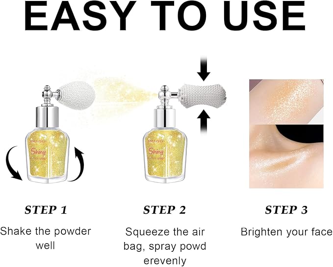 Hair and Body Glitter Spray, Shimmering Powder Sparkle Powder Makeup, Glitter Loose Sparkle Makeup for Body Highlighter,Festival Prom Rave Accessories (Gold)