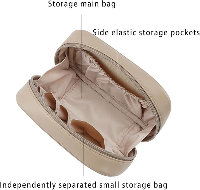 RIGHT AWAY Checkered Makeup Bag for Purse,Small Cosmetic Bag Organizer for Women, Travel Make Up Pouch Waterproof Toiletry Bag Cute Makeup Case for Travel Accessories(Khaki Checkerboard)