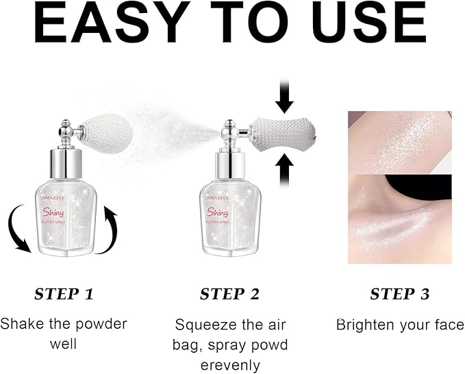 Hair and Body Glitter Spray, Shimmering Powder Sparkle Powder Makeup, Glitter Loose Sparkle Makeup for Body Highlighter,Festival Prom Rave Accessories (Pearl White)