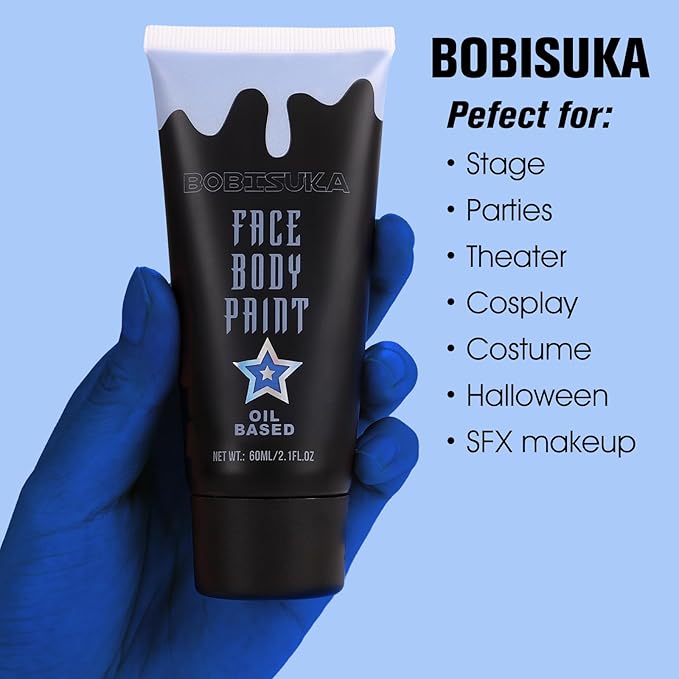 BOBISUKA Blue Face Body Paint, Oil-based Cream Painting Kit, Blendable Facepaint for Halloween Avatar Smurf Mystique Cosplay, Costume, Parties, Stage, Theater, SFX Special Effect Makeup(2.1 Fl.oz)