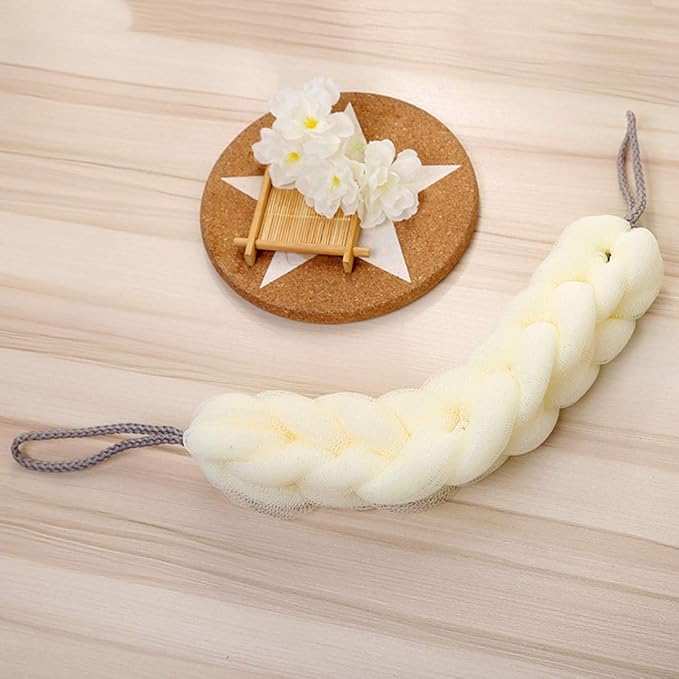 AARainbow 4 Packs Long Stretch Back Sponge with Rope Handles Back Scrubber Bath Shower Mesh Sponge Exfoliating Body Scrub Stretch Braided Loofah for Men and Women (1 White+1 Grey+1 Pink+1 Lotus Pink