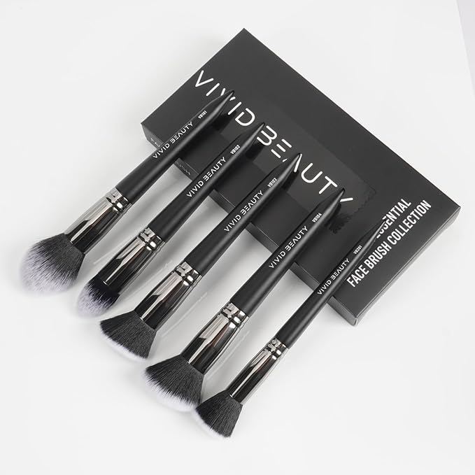 5pcs Face Makeup Brush Set - Ideal for Setting Powder, Blush & Contour - Fluffy Brushes Enhanced Powder Pickup for Smooth, Natural Application, A Collection Designed for Cheeks Make up (Black)