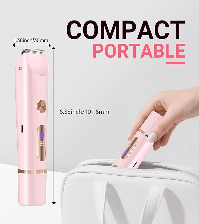 2 in 1 Bikini Trimmer for Women, Dual Head Electric Shaver with LED Display, IPX7 Waterproof Body Pubic Hair Trimmer Rechargeable Womens Electric Razor for Armpit Leg Body Facial Wet & Dry Use