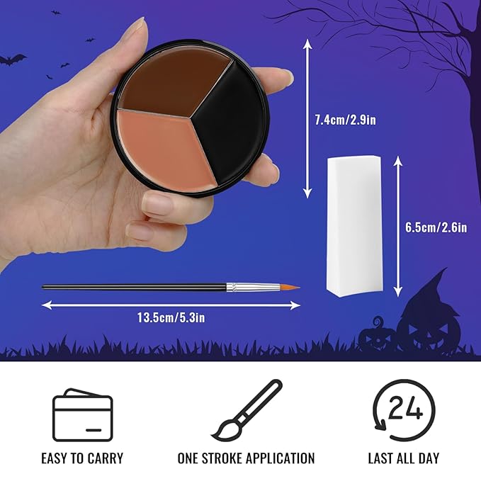 Black Brown Terracotta Face Paint + 3PC Sponge + Brush Body Paint Set, Colored Eye Black for Baseball Softball Sport Games, Werewolf, Deer Face Painting for Halloween, Cosplay, Costume, Theme Parties