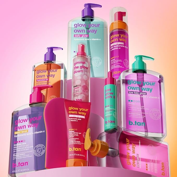 b.tan Gradual Self Tan Face Lotion | Addicted to the Glow - Daily Faical Tanning Cream for a Sunkissed Dark Bronze, Best Sunless Moisturizer, Hydrating Vitamin C, Travel Size, No Fake Tanner Smell