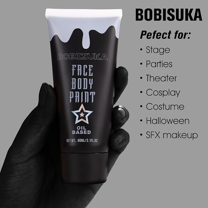 Black Face Paint, Blendable Cream Body Painting Kit, Eye Black for Sports Baseball Softball Football, Facepaint for Skull Joker Vampire, Halloween Skeleton Cosplay, Costume, Parties, 21.fl oz (60ml)