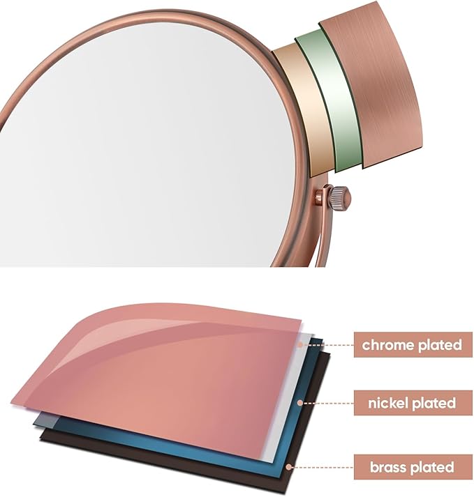 Nicesail 10x Magnified Makeup Mirror for Desk, 10x Magnifying Mirror for Bathroom Countertop, 360 Swivel Vanity Mirror Tabletop Personal Makeup, No Light Double Sided, Matte Rose Gold (8 Inch, 10X)