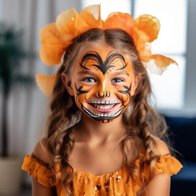 CCbeauty Orange Face Paint Stick, Face Painting Kit, Full Coverage SFX Makeup Foundation, Professional Hypoallergenic Body Paint for Halloween Costume Party, Creepy Pumkin, Tiger, Ompa Lompa Makeup