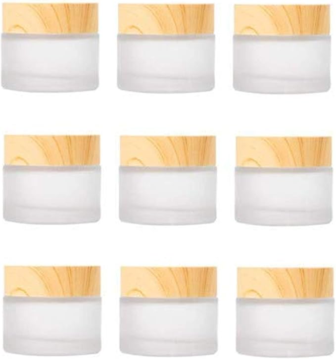 10 Packs 15ml/15g Empty Sample Jars Frosted Glass Cream Jar Bottle with Wood Grain Lid Cosmetic Containers Glass Cream Box Refillable Glass Cream Jar Pot for Makeup Lotion Face Eyeshadow