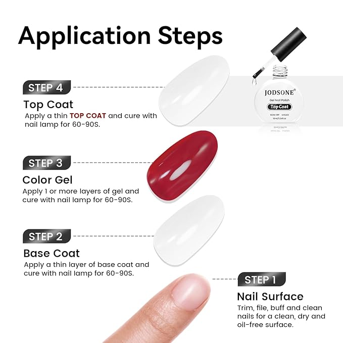 JODSONE 10ML Top Coat Gel Polish High Gloss Shine Finish Long Lasting Gel Nail Polish Professional Manicure Home DIY No Wipe Need U V Lamp Curing