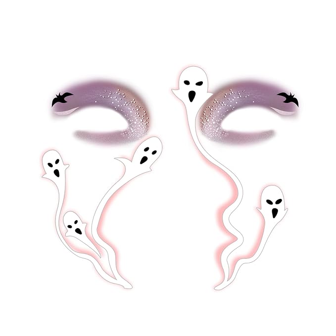 Halloween Face Tattoos, Cute Halloween Face Tattoo, Face temporary Tattoos Stickers, Funny Tattoos with Ghost & Bat,Face Makeup Tattoo Stickers for Halloween Cosplay Party DIY Decorations - 8Pcs