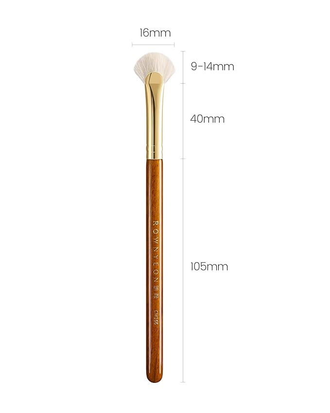 Desert Oak Series Mini Fan Brush - Ultra-Fine Goat Hair for Precision Highlighting, Flat Fan Shape Targets Cheekbones/Nose Bridge, Ebana Bubinga Handle & Brass Ferrule (CM 166)